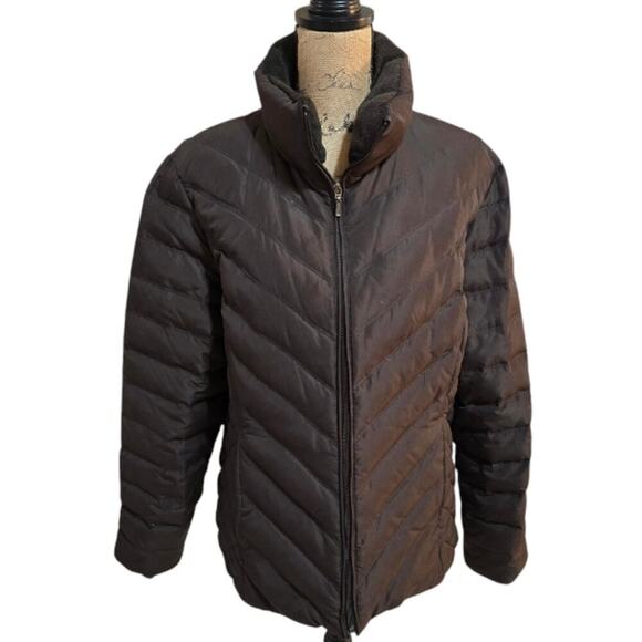Nine West Chocolate Brown Quilted Down Puffer Coat Plus Size XXL‎ - Picture 1 of 7